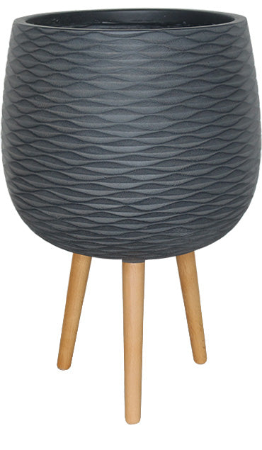 Wave Finish Round Pots with Wood Legs