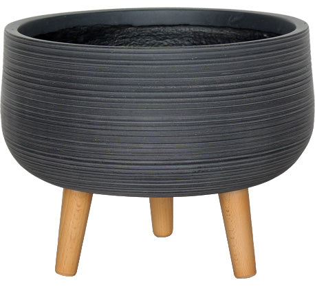 Stripes Finish Low Round Pots with Wood Legs