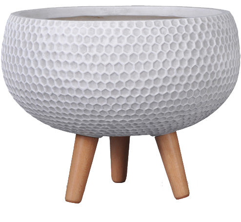 Honeycomb Finish Low Round Pot with Wood Legs