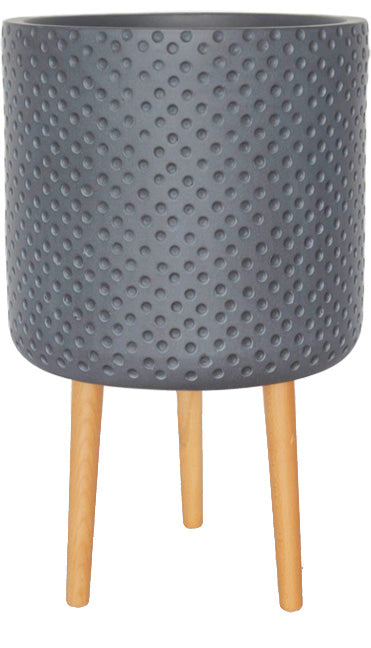 Dot Finish Cylinder Pot with Wood Legs