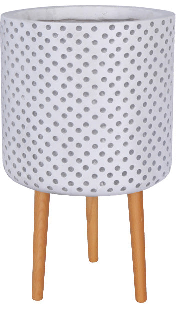 Dot Finish Cylinder Pot with Wood Legs