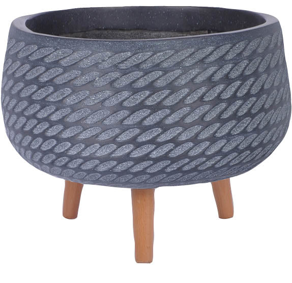 Rope Finish Low Round Pot with Wooden Legs