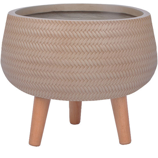 Bamboo Finish Low Round Pot with Legs