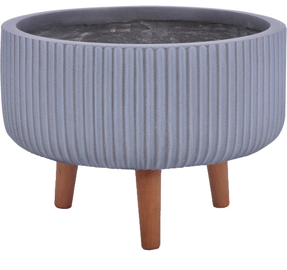 Vertical Rib Finish Pot with Wood Legs