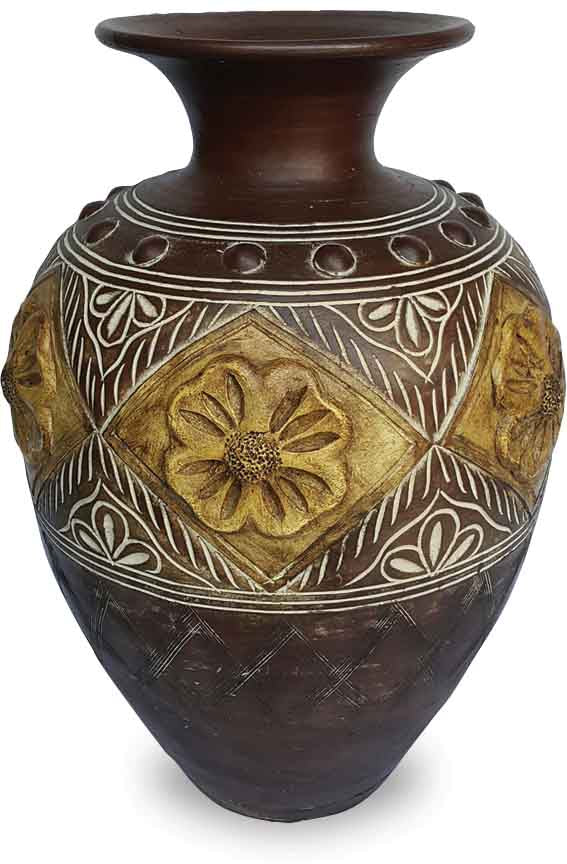 Wide Vase with Flower Design
